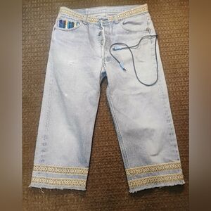 Vintage 80s Levi’s 501 Boho Embellished Crop Jeans Made USA Button Fly W35 L36